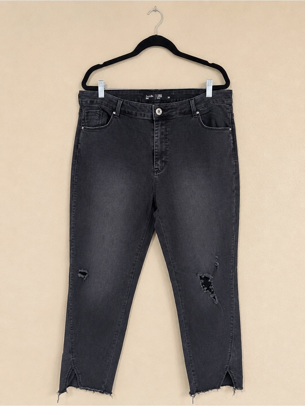 Simply Be Black Distressed Skinny Jeans
